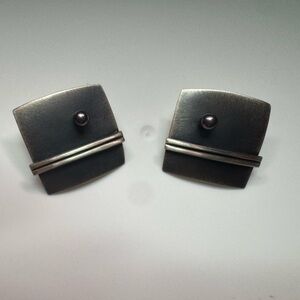 Sterling Pearl Square Modernist Earrings 7.1g